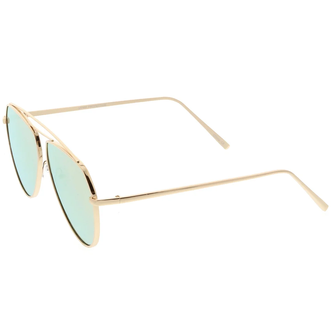 Oversize Metal Aviator glasses Curved Crossbar Colored Mirror Flat Lens 59mm