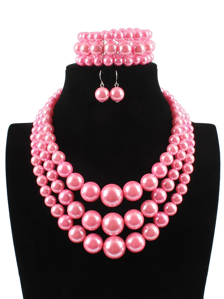 Elegant Multi-layer Pearl Necklace Bracelet Earrings Jewelry Set