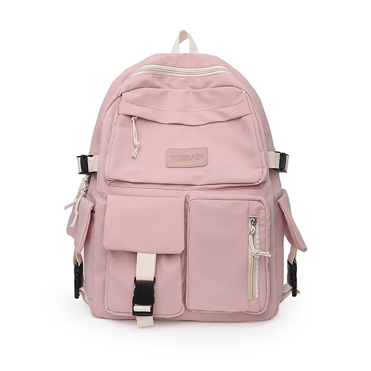 Large Capacity Backpack Simple Canvas Student School Book Rucksack (Pink)