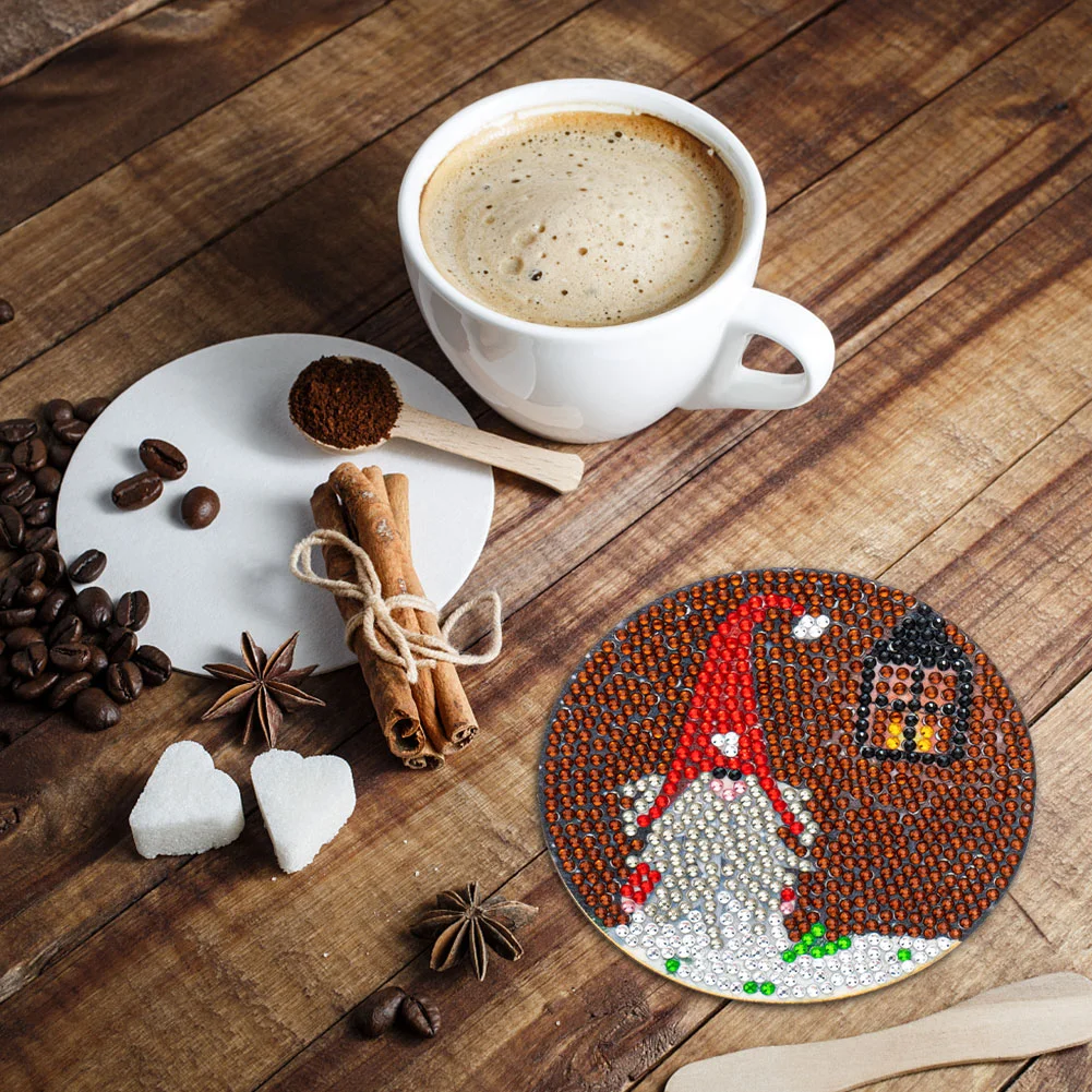 6pcs DIY Point Drill Coaster Christmas Style with Mat Shelf Kits(Wooden)