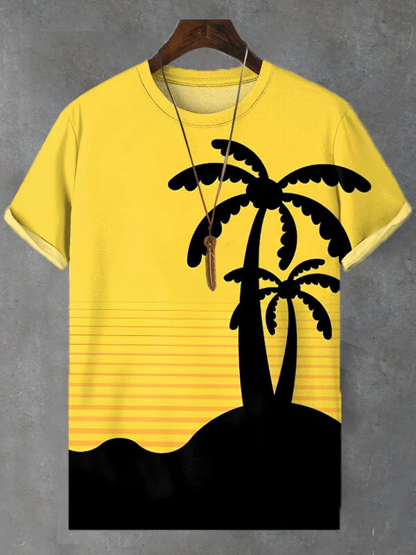 Men's Hawaiian Resort Coconut Trees Graphic Print T-Shirt