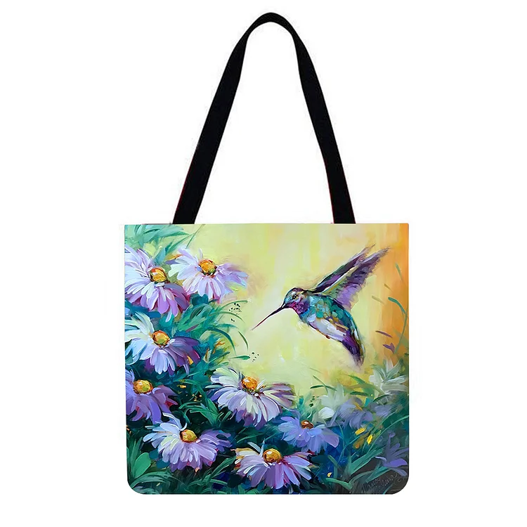 Flowers And Bird - Linen Tote Bag