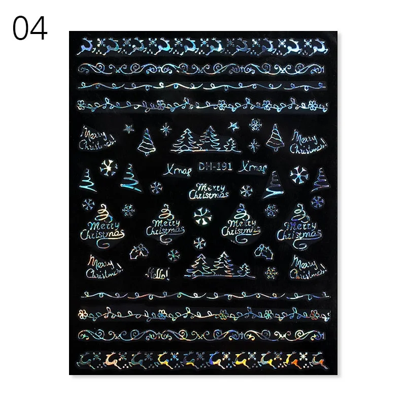 2021 NEW Christmas Slider Nail Art Water Decals Decoration Snowflake Nail Art Sticker DIY Manicures Water Transfer Foil Xmas Gif-Nail Inspo