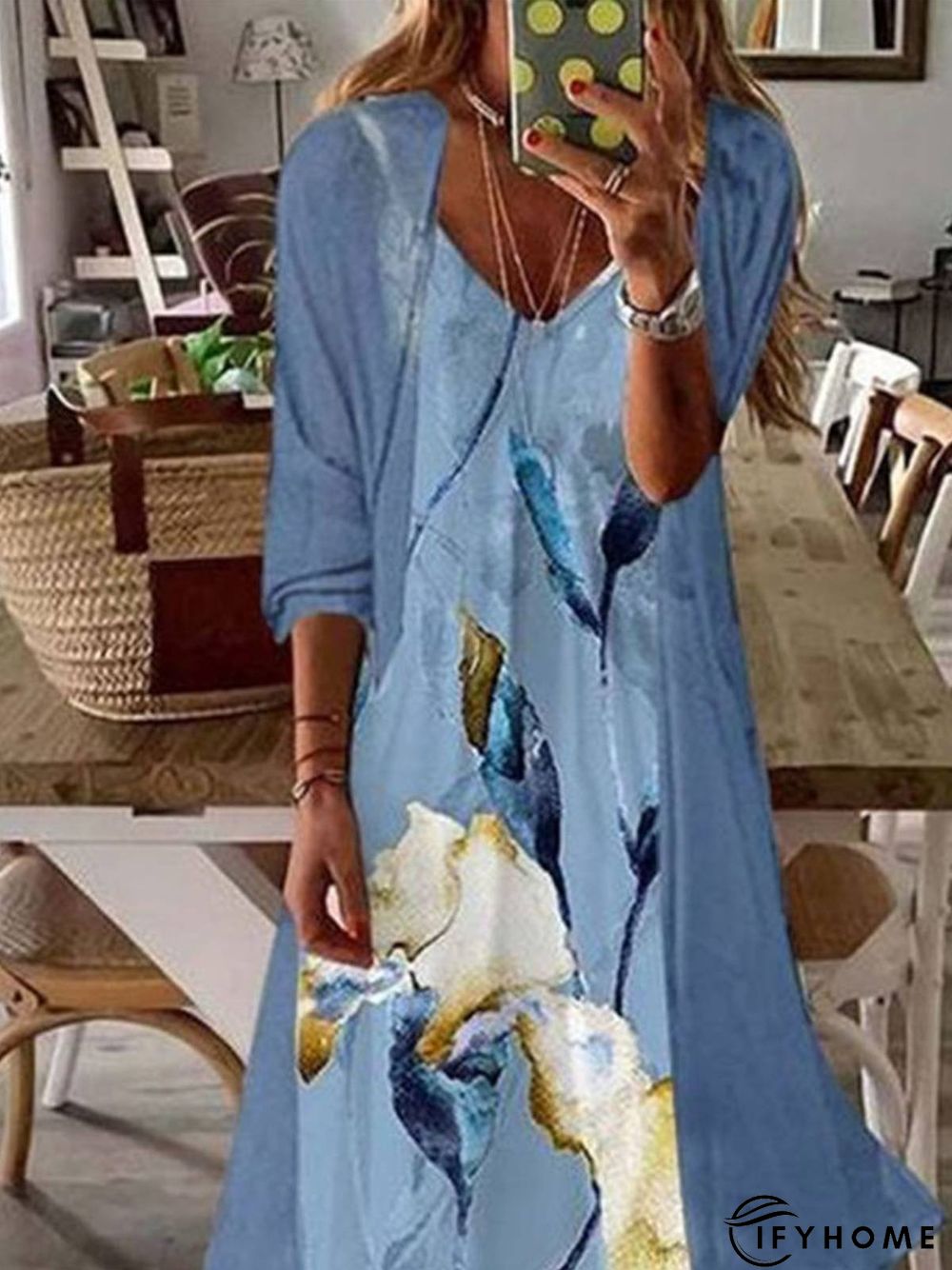 Casual V Neck Cotton Blends Sleeveless Knit Dress | IFYHOME