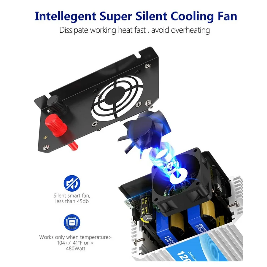 1200W Pure Sine Wave Inverter 24V DC to 110V 120V AC Off