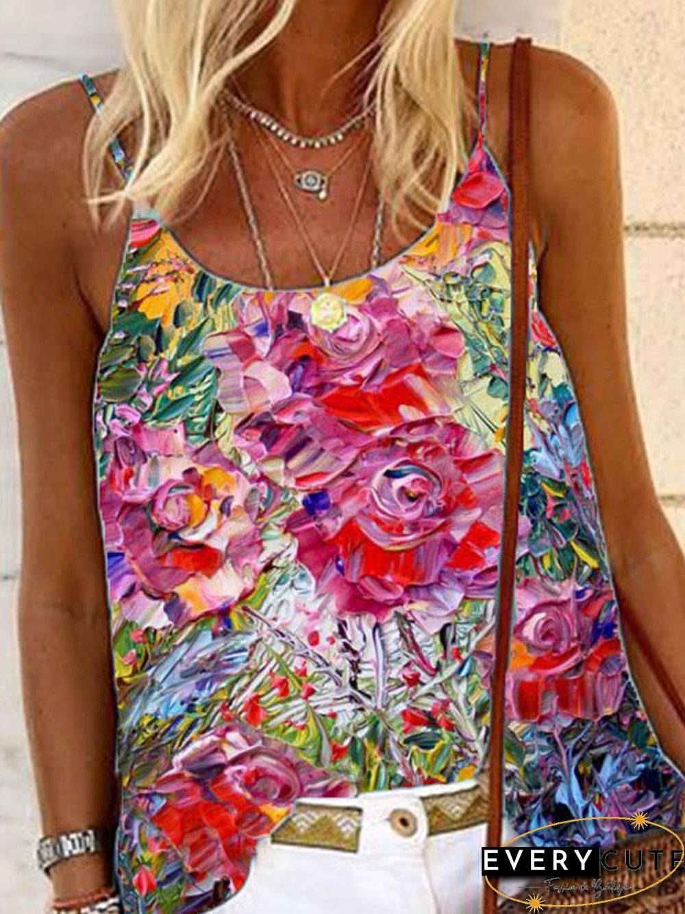 Casual Cotton-Blend Floral-Print Tops