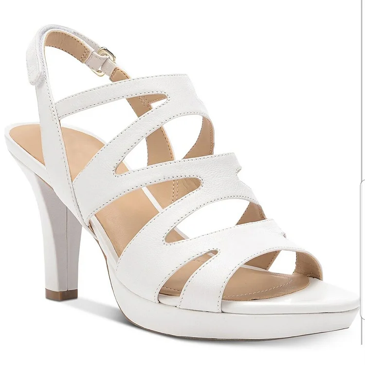 Custom Made White Slingback Shoes Platform Heeled Sandals |FSJ Shoes