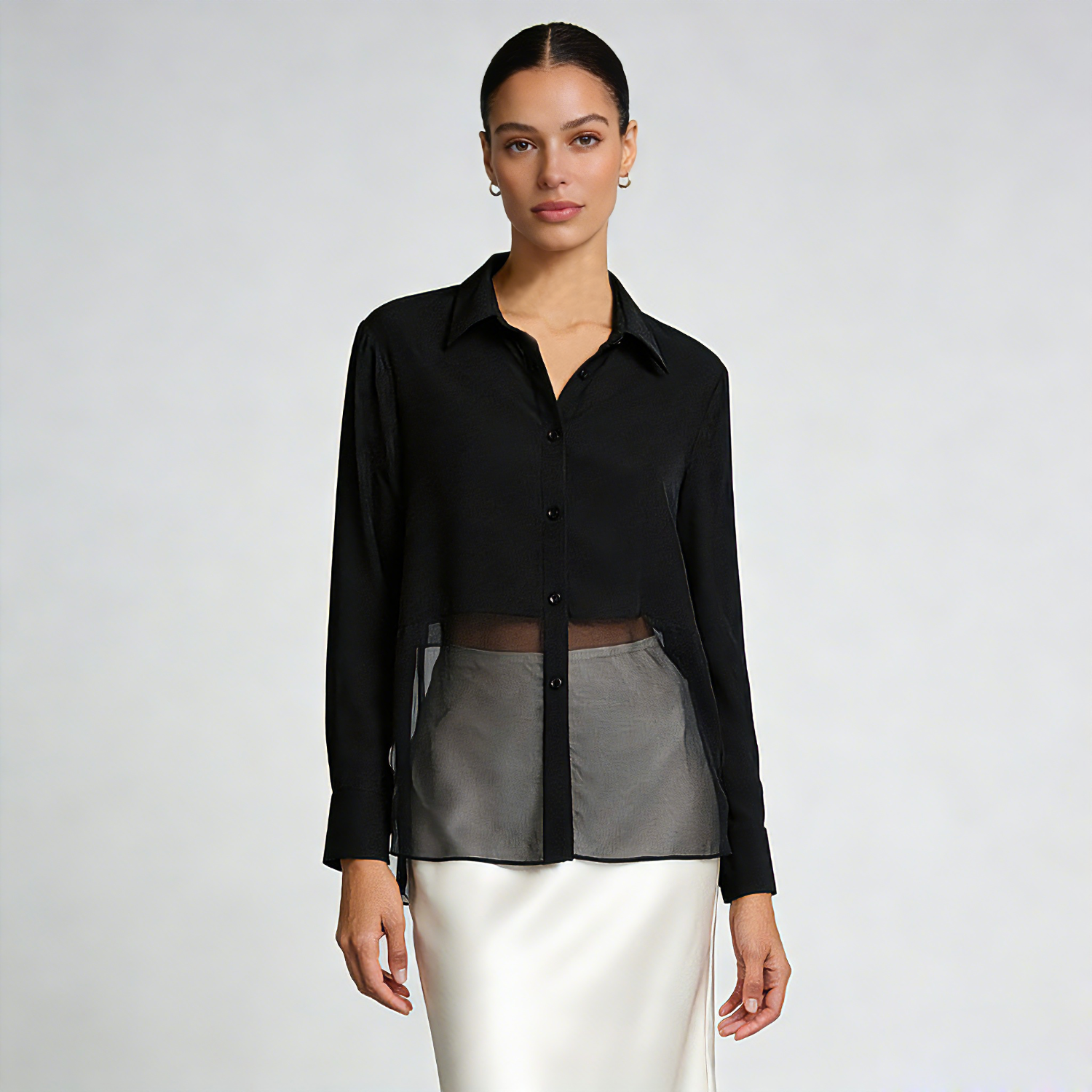 100% Mulberry Silk Shirt Sheer Panel   REAL SILK LIFE
