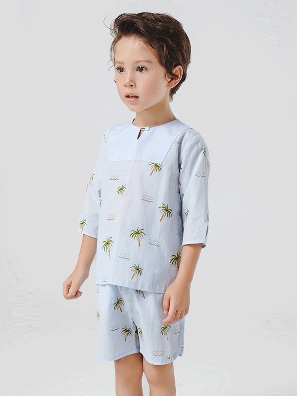 Tropical Motif Printed Boy's Silk Pajamas