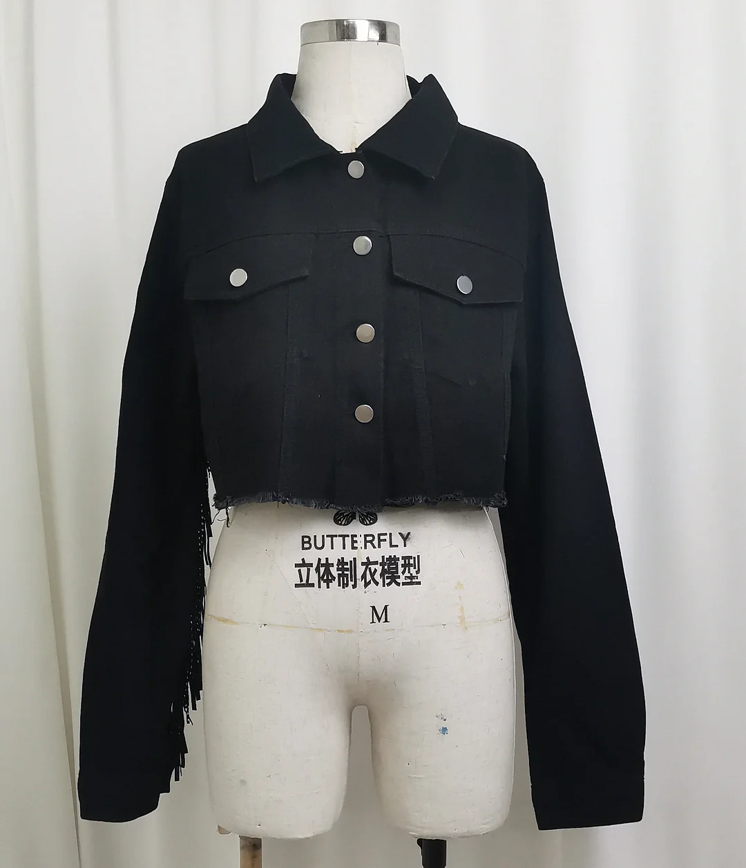 Women's Denim Jacket Beaded Tassels Crop Jacket
