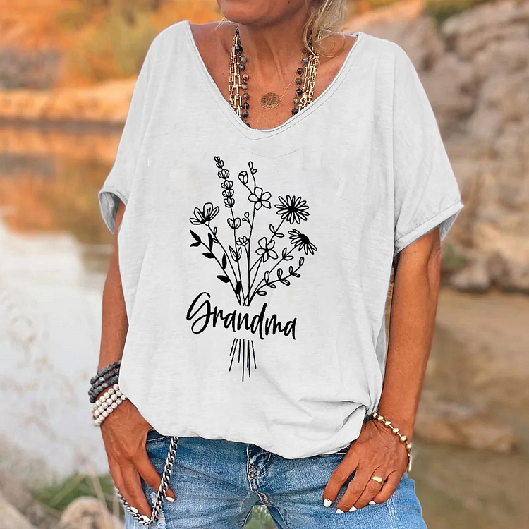 Grandma Plant Floral Short Sleeve Loose Shirt socialshop
