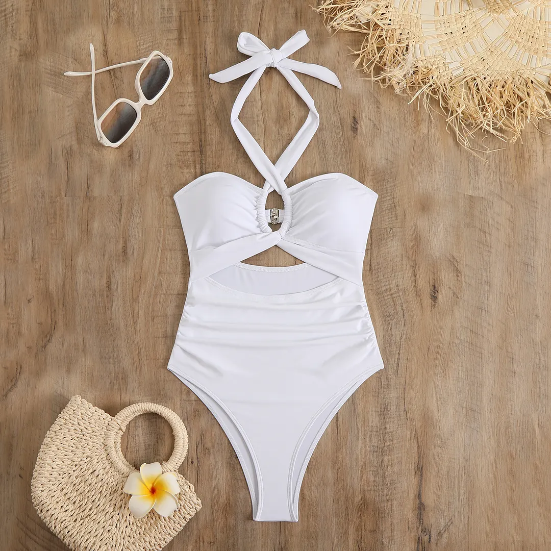 Churchf 2025 New Bikini Solid Color Sexy High-Waisted Bikini Swimsuit Women