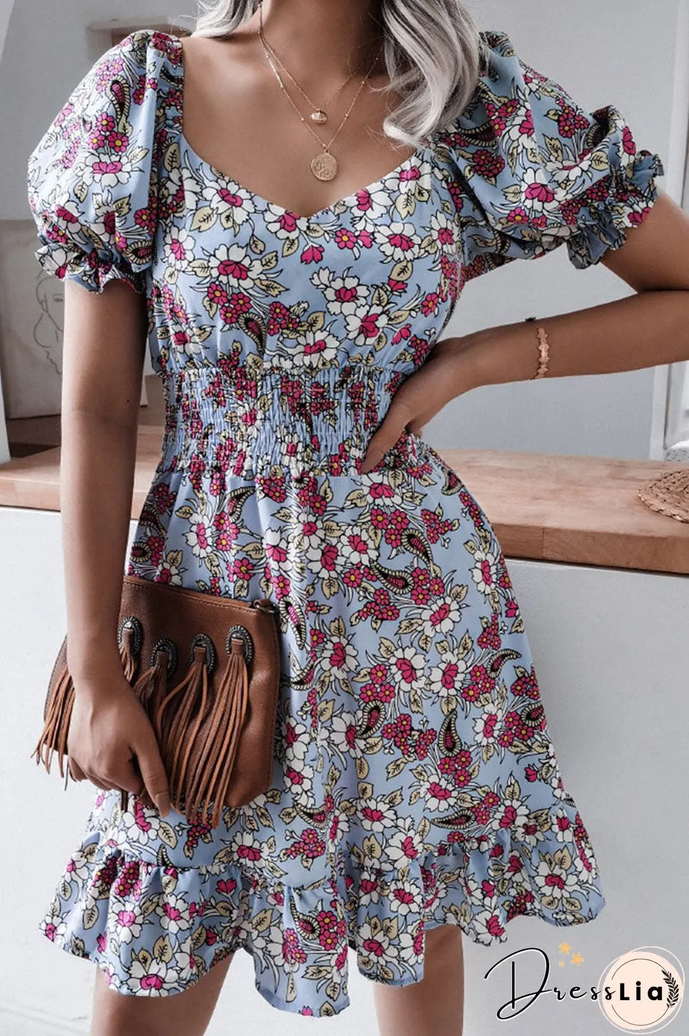 Fashion Casual Print Split Joint Square Collar A Line Dresses