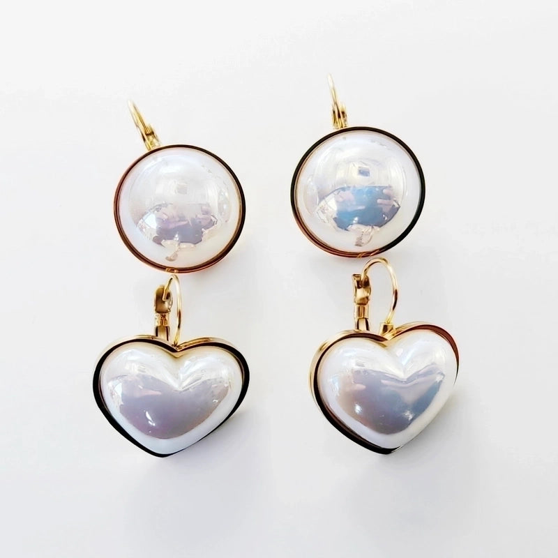 1 Pair Elegant Round Heart Shape Plating Inlay 304 Stainless Steel Titanium Steel Acrylic 14K Gold Plated Earrings