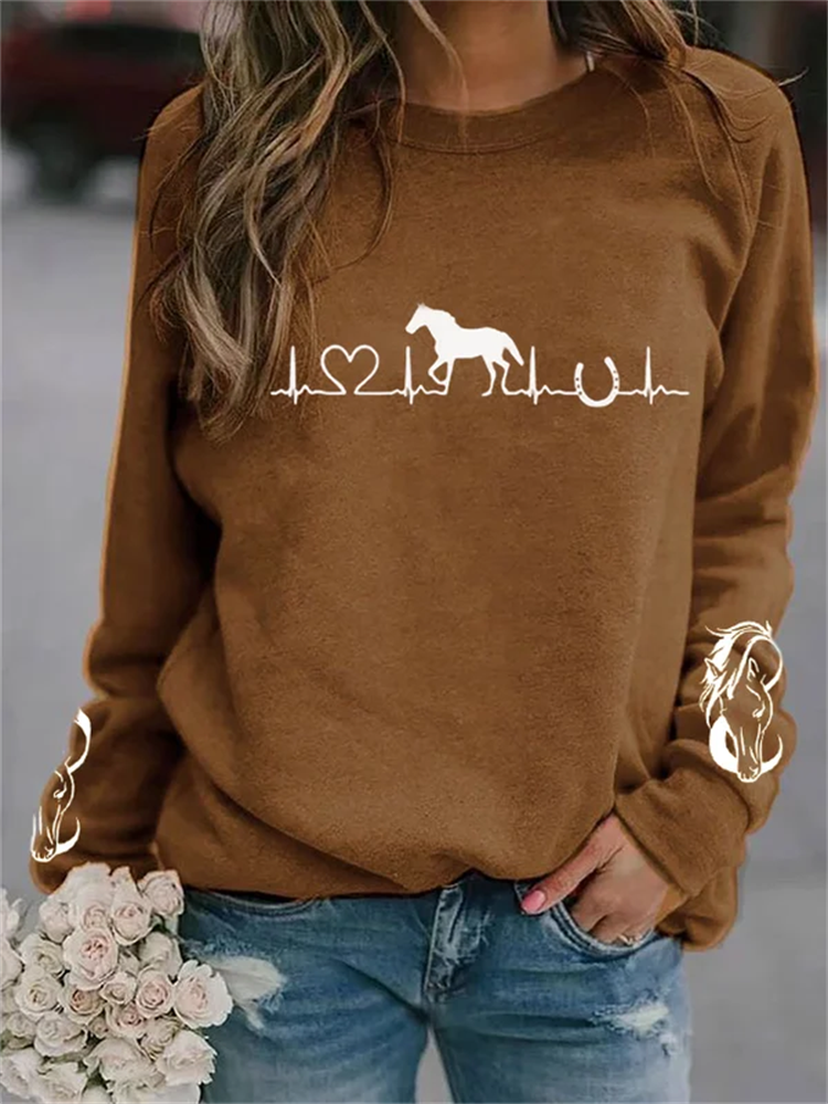 Comstylish Women's Horse Heartbeat Horse Lover Horse Lovers Casual Sweatshirt