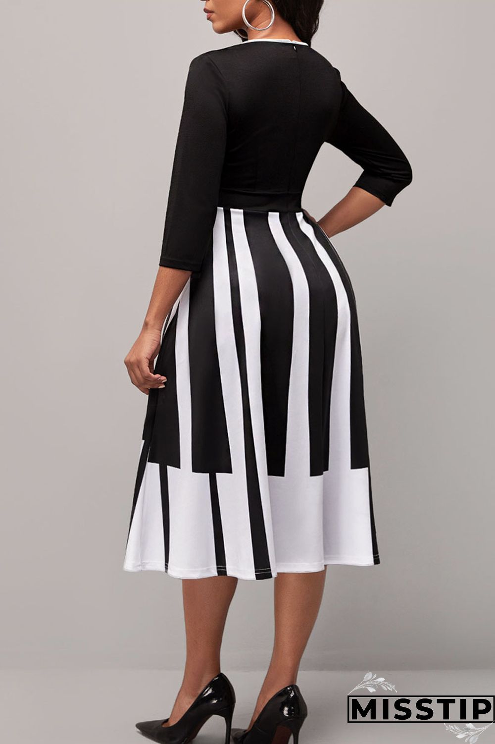 Black Casual Elegant Print Patchwork V Neck A Line Dresses