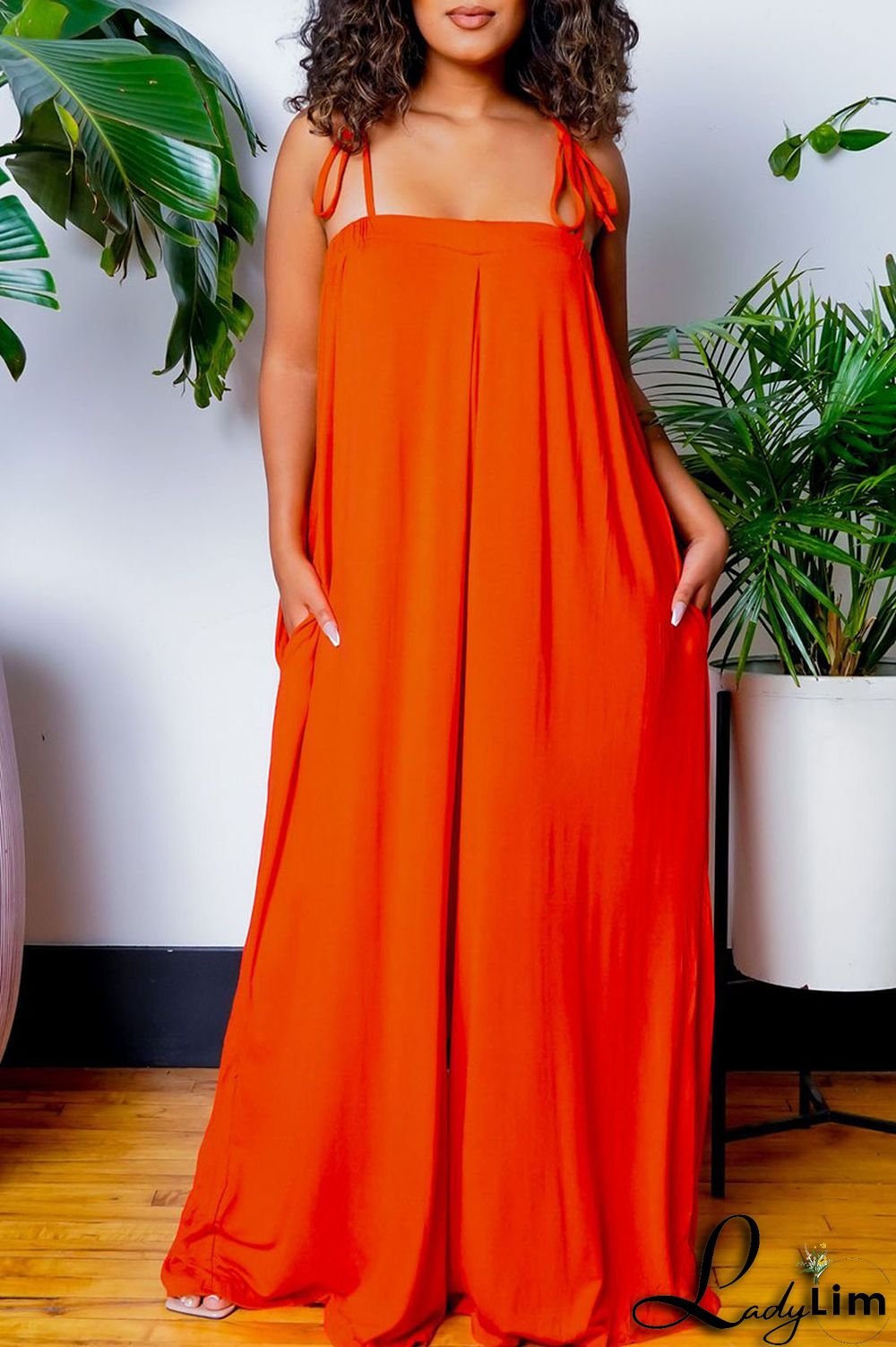 Yellow Casual Solid Bandage Patchwork Spaghetti Strap Loose Jumpsuits