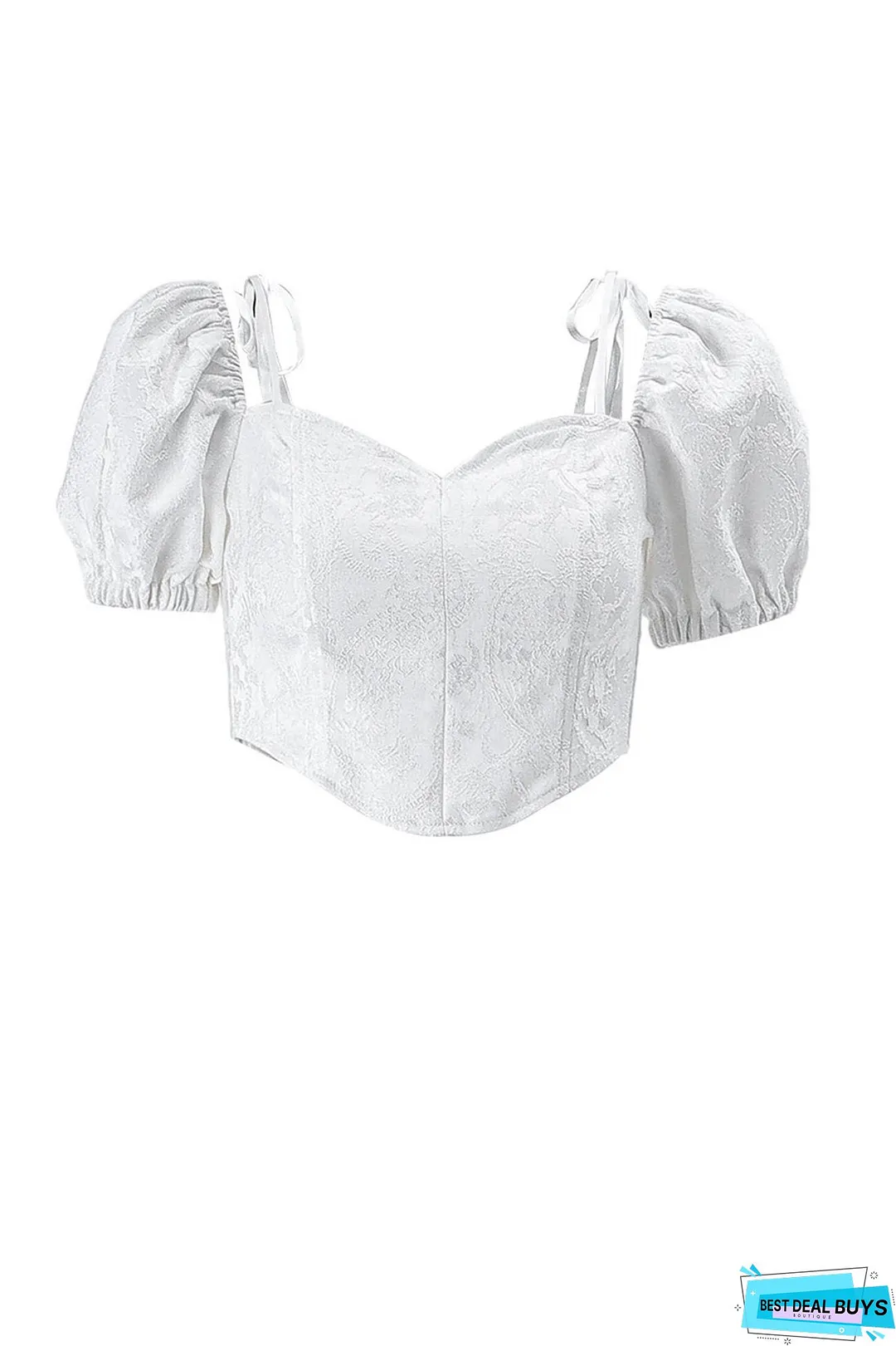 French Puff Sleeve Smocked Crop Top