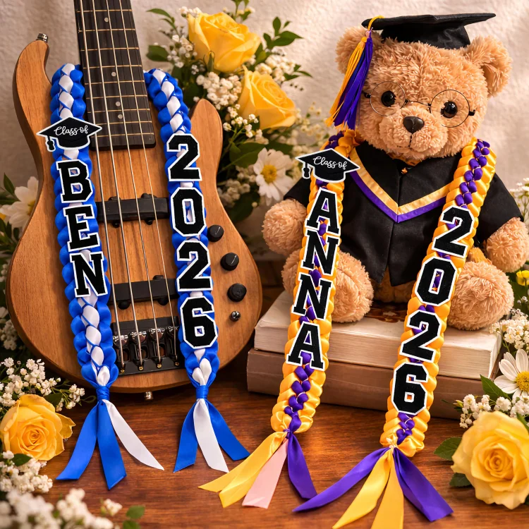 Personalized Graduation Lei Multicolor Graduation Hat Two-Colored Braided Ribbon Lei with Name and Year Party Decor Graduation End of School Gift for Graduates