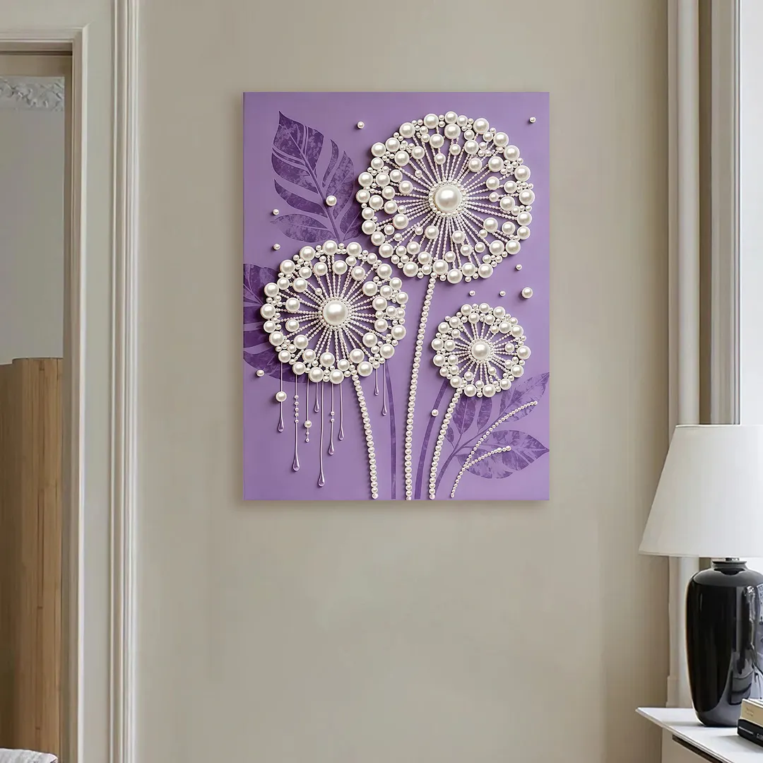 DIY Dandelion Pearl Painting Kit for Adults Beginners Gift Idea Home Wall Decor Pearl Gem Paintings Picture Arts Craft 30x40cm with Frame