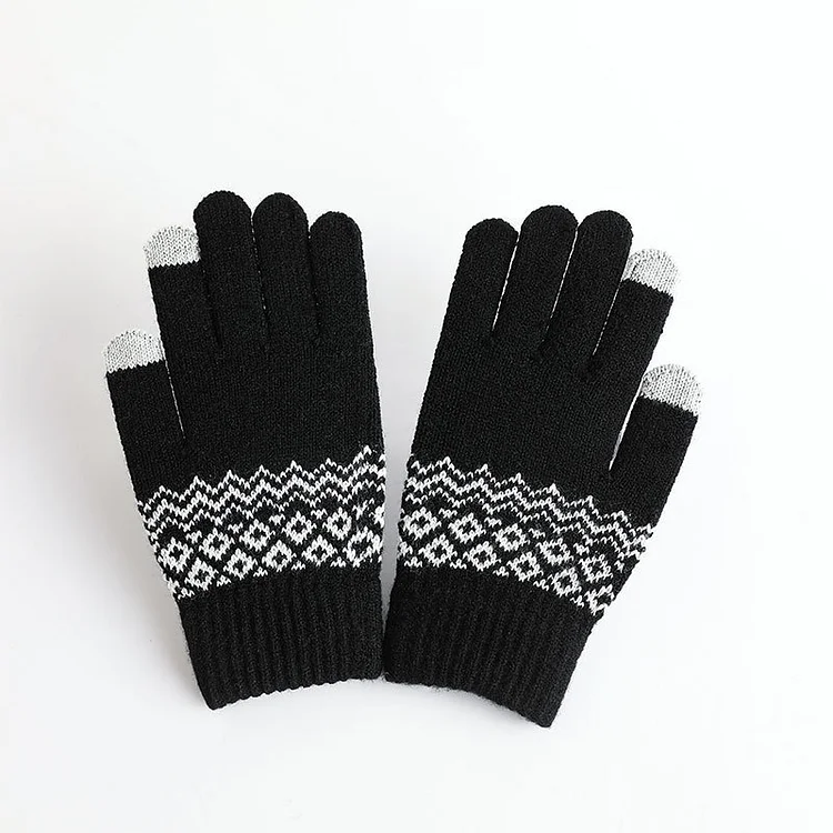 Fleece Cold Proof Jacquard Split Finger Touch Screen Gloves
