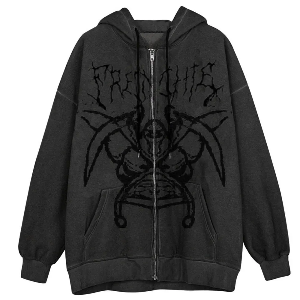 Women Hip Hop Streetwear Hoodies Women Jacket Angel Dark Print Jacket Coat Goth Harajuku Y2k Clothes Punk Jacket Outwear Zipper