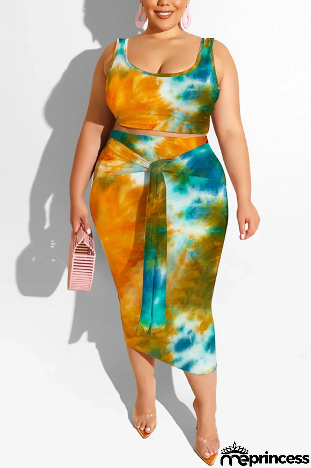 purple Polyester Sexy Slip Print Belt Tie Dye Plus Size