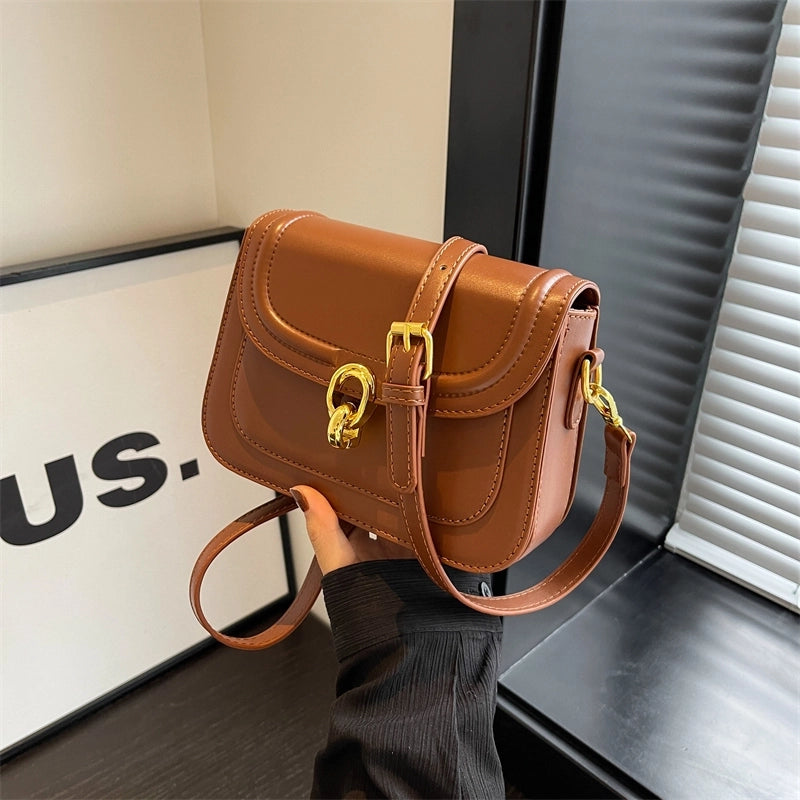 Women’s Pu Leather Solid Color Classic Style Square Lock Clasp Shoulder Bag Crossbody Bag