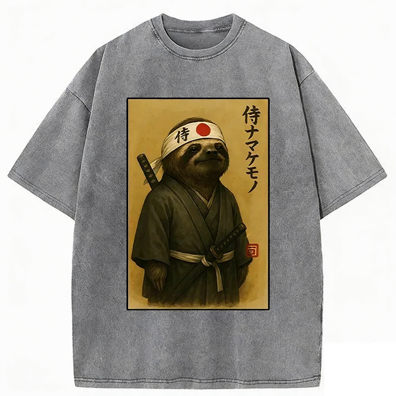 Japanese Samurai Sloth Washed T-shirt artswardrobe