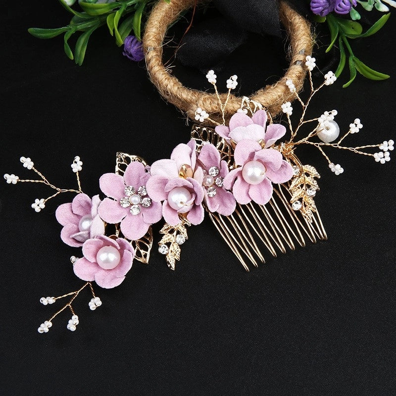 Vintage Golden Leaf Updo Hair Comb Headdress Handmade Bridal Embellished Headdress Flower Comb Hairpin Bridal Accessories