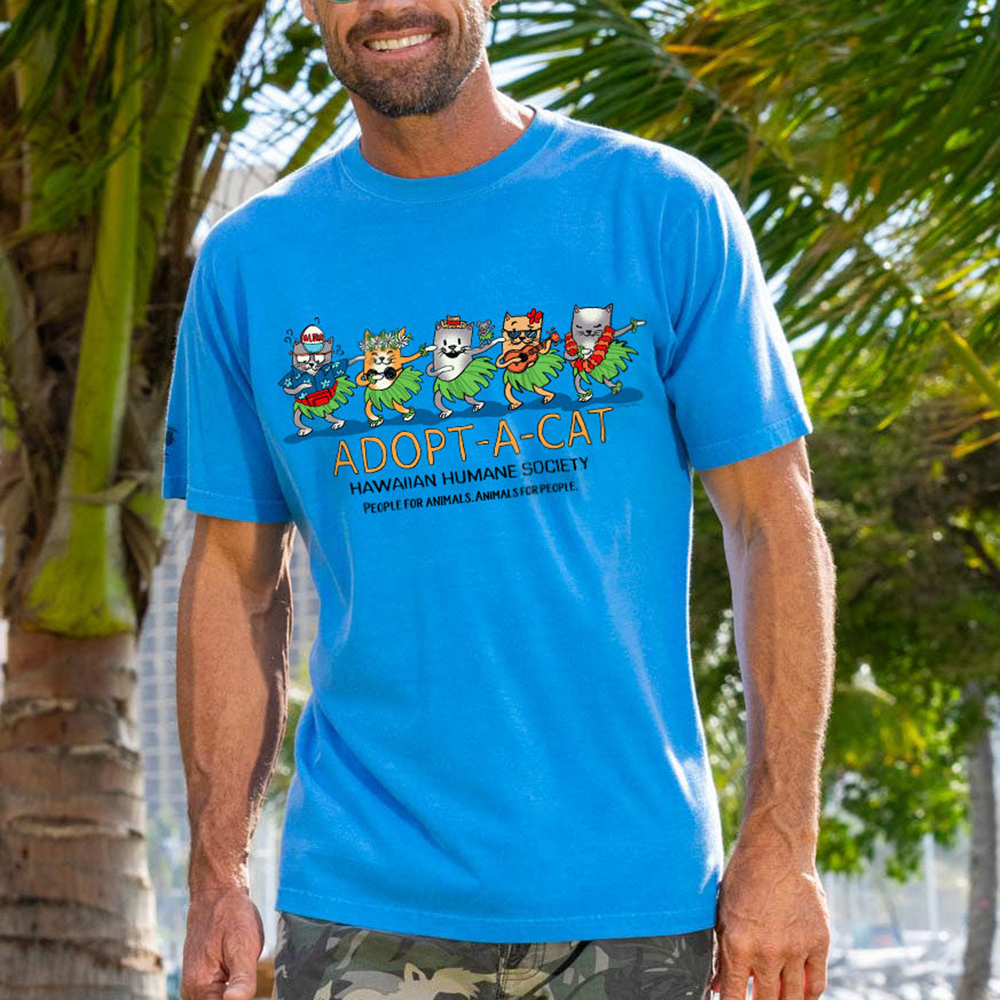  Adopt-A-Cat Hawaiian Themed T-Shirt for Animal Lovers