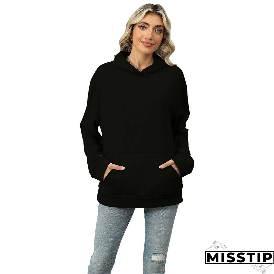 Women's Casual Hooded Pocket Sweatshirt Solid Color Sweaters