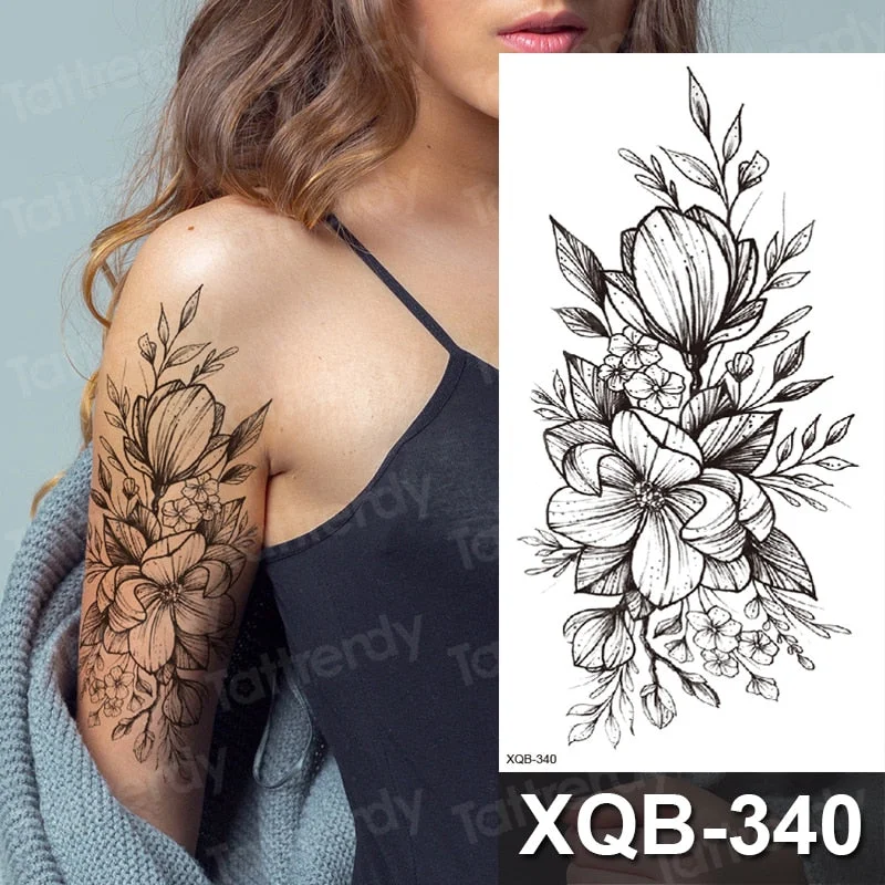 temporary tattoo flower snake dragon anime sexy body art stickers black lion skull tattoo sleeve for women men boys sexy decal