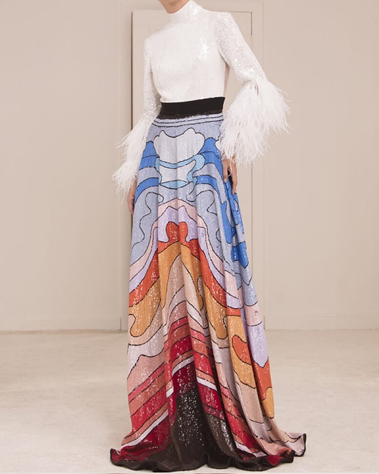 Contrasting color stitching fringed dress
