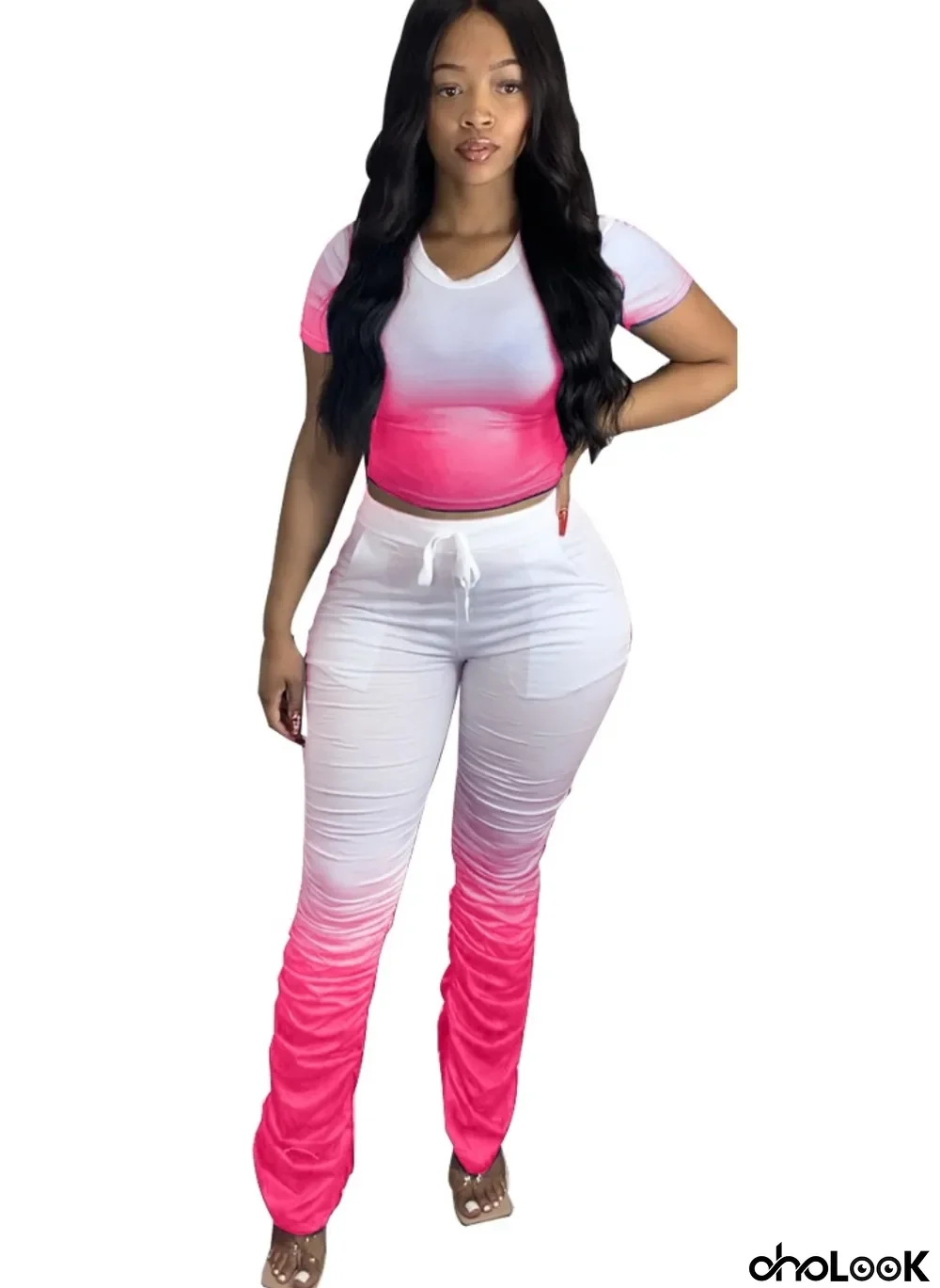 Summer Two Piece Gradient Stacked Pants Set