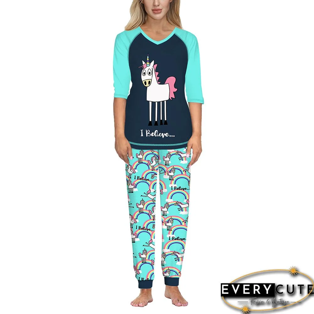 Christmas Unicorn Rainbow Print Loungewear