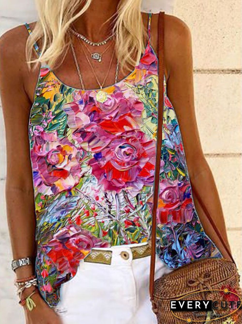 Casual Cotton-Blend Floral-Print Tops