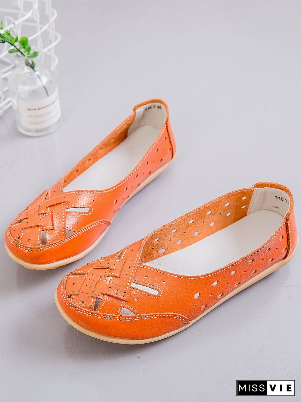 Hollow Leather Soft Sole Shoes