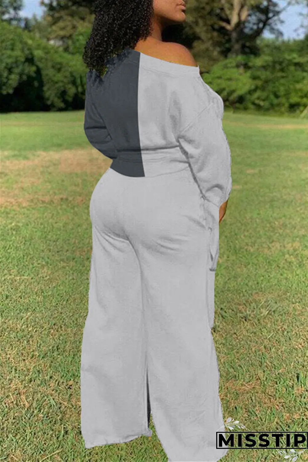 Gray Fashion Casual Long Sleeve Oblique Collar Regular Sleeve Short Patchwork Two Pieces