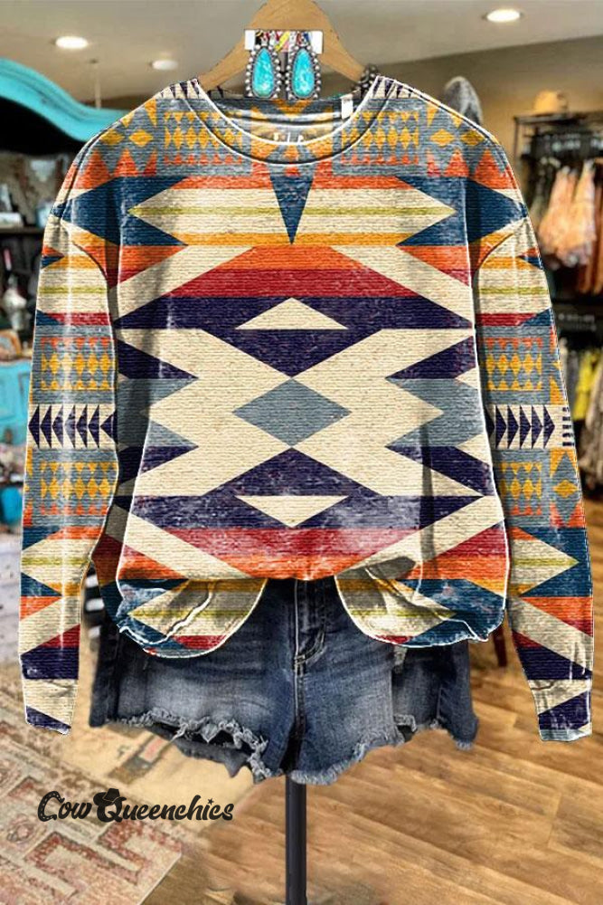 Tribal-Aztec Art Print Casual Sweatshirt Multicolor / S