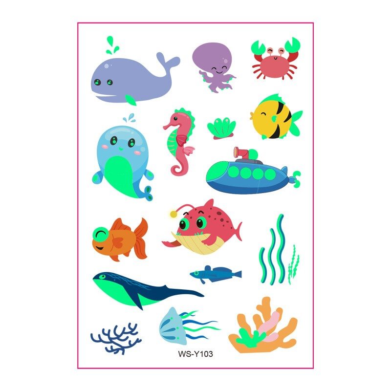 Gingf Luminous Tattoo Stickers for Kids Temporary Fake Tattoos Glow Paste on Face Arm Leg for Children Body Art Ocean Dolphin Sticker