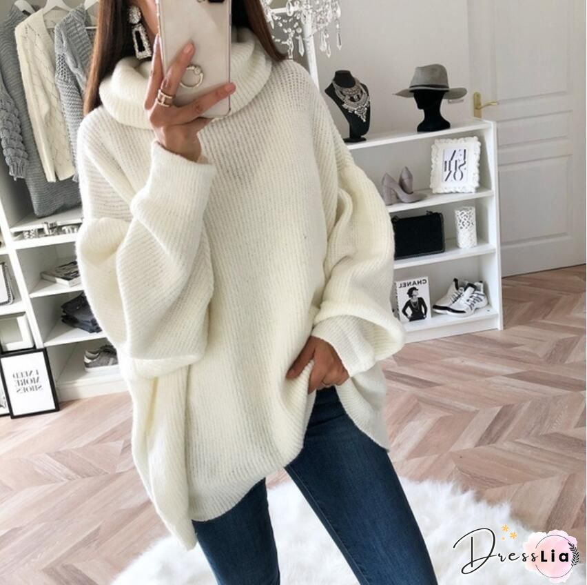 Casual Turtleneck Plain Loose Sweater