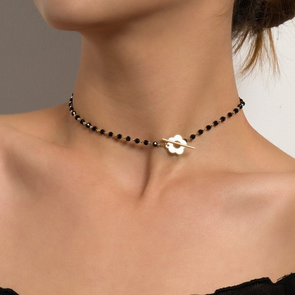 1 Piece Fashion Luxury Black Crystal Glass Bead Chain Choker Necklace for Women Flower Lariat Lock Collar Necklace Jewelry Party Charm - Shop Trendy Women's Fashion | TeeYours