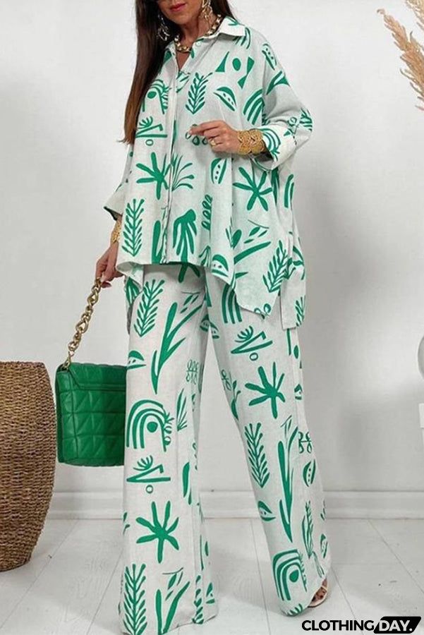 Talk Sweetly Printed Vacation Straight Pants Suit
