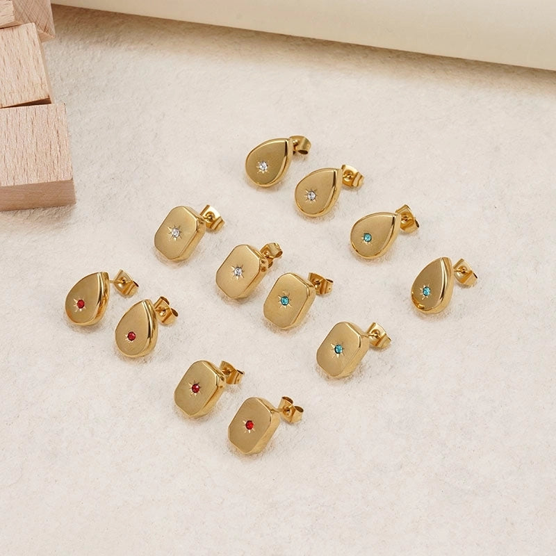 Casual Elegant Vacation Square Water Droplets 304 Stainless Steel Rhinestones 18K Gold Plated Inlay Earrings Necklace