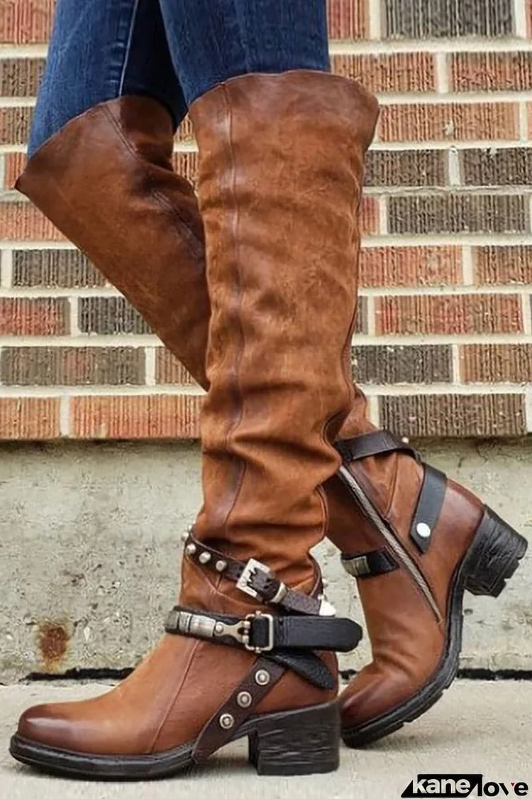 Rivet Strap Wrapped Moto Boots