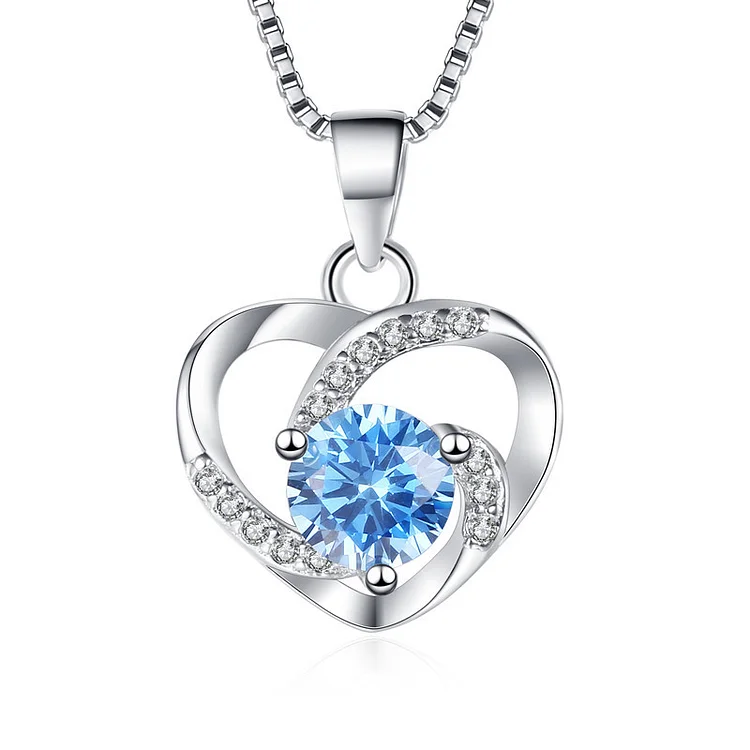 Blue Heart -Shaped Rotatable Pendant Diamond Necklace  Flycurvy [product_label]