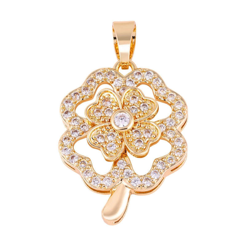 1 Piece Copper Zircon Four Leaf Clover Round Heart Shape Pendant Jewelry Accessories