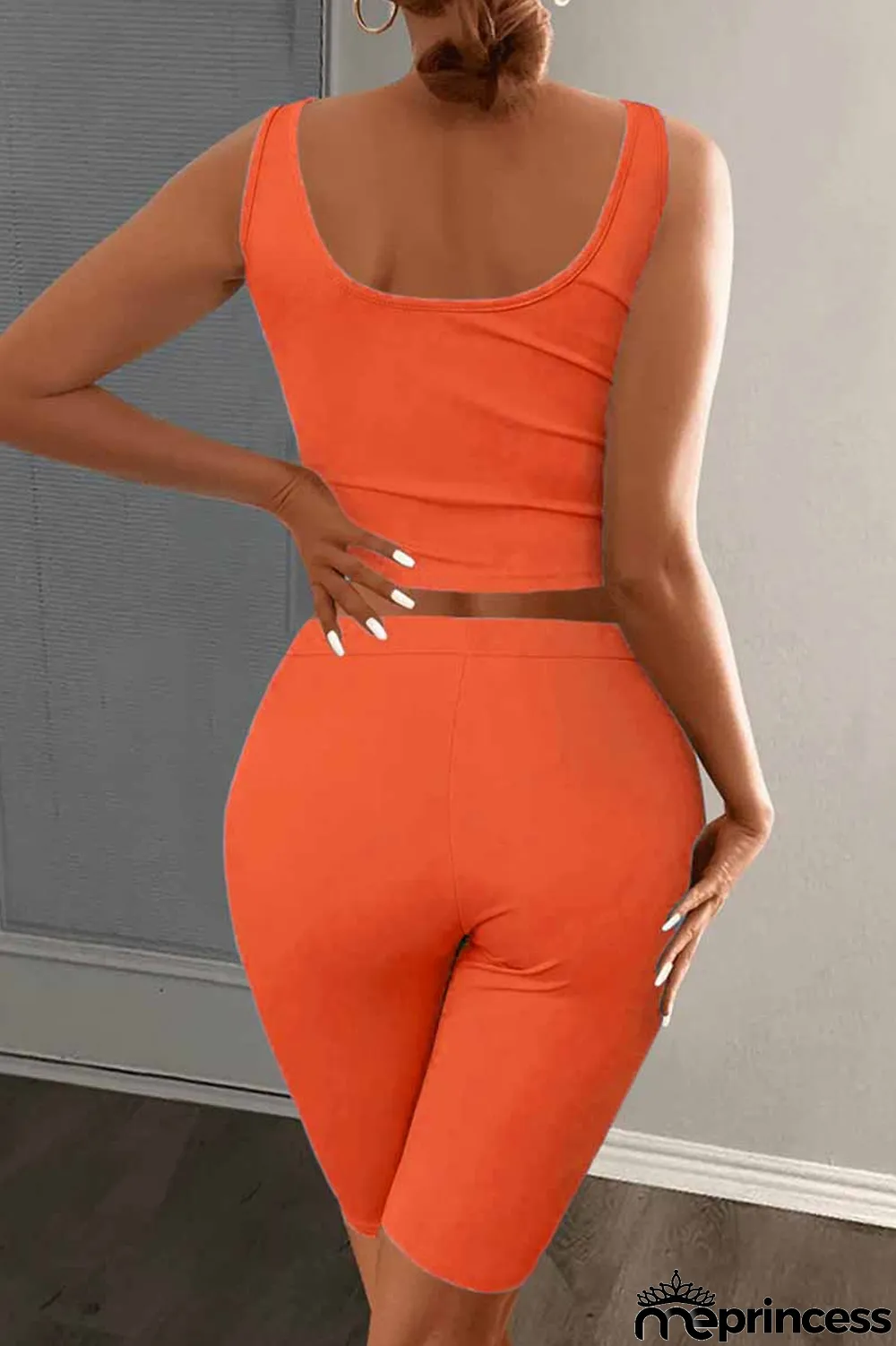 Red Casual Print Letter U Neck Sleeveless Two Pieces