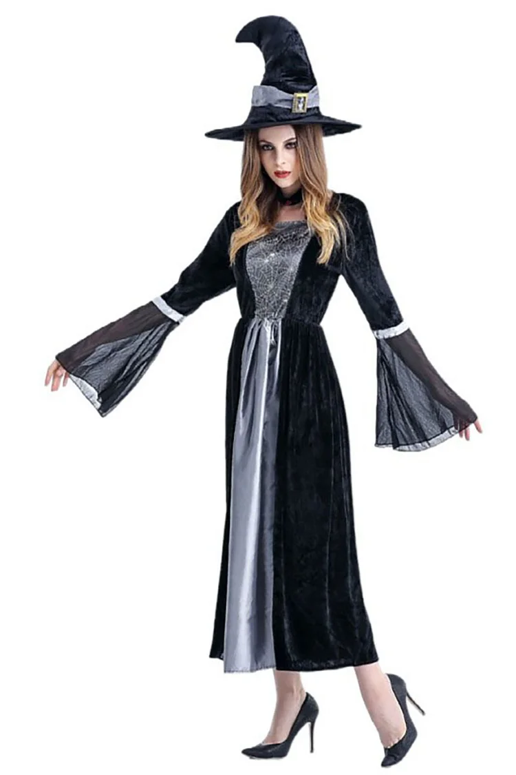 Halloween Costume Witch Mesh Black Midi Dress